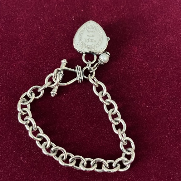 Ecclissi sterling silver toggle bracelet with hidden watch in heart charm. - Picture 4 of 5